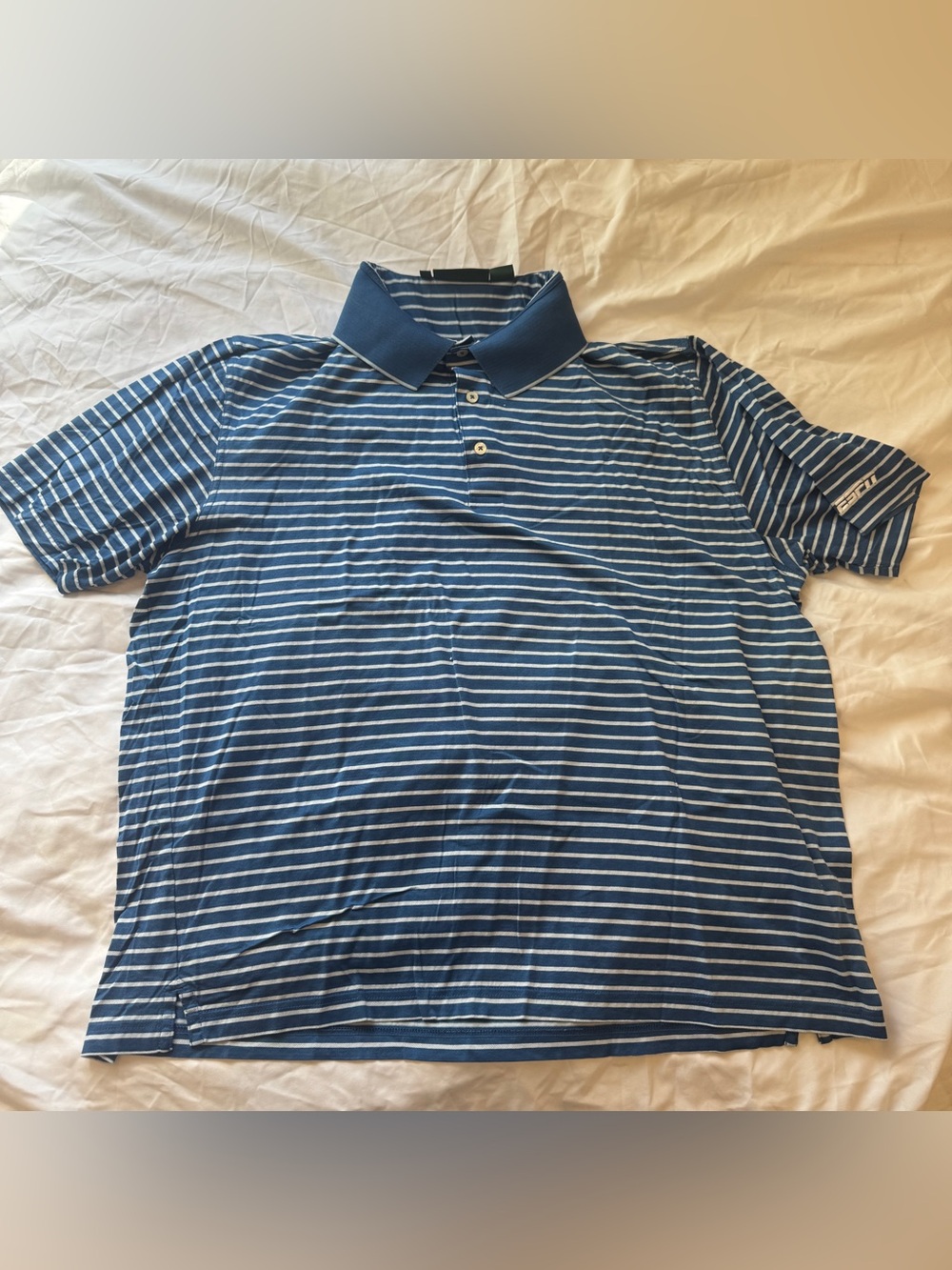 Bobby Jones Mens XL Blue White Striped Golf Polo Preppy Country Club Resort ESPN